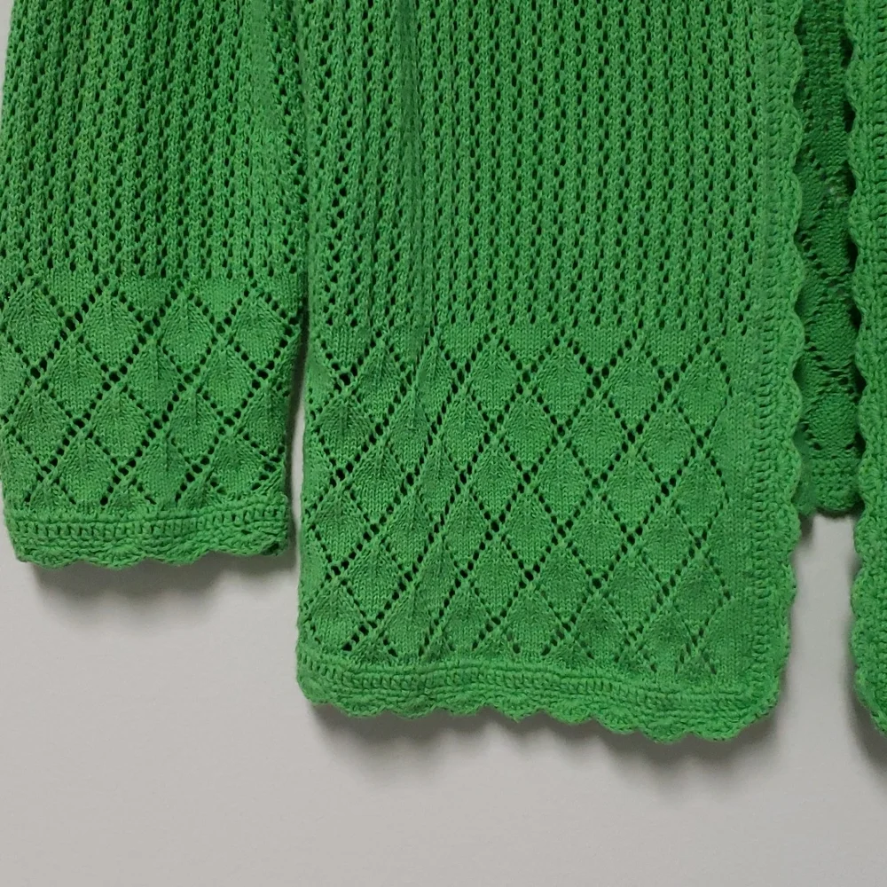 Vintage Open-knit Pointelle Green Cardigan Sweater‎ Size Small-Medium